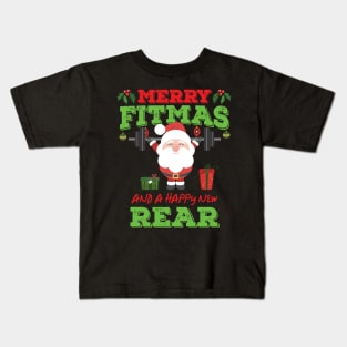 Merry Fitmas And A Happy New Rear Funny Holiday Workout graphic Kids T-Shirt